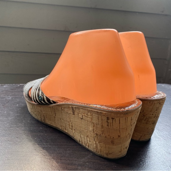 SAM EDELMAN Reid White Brown leather Cork Wedge Platform Mules Slides Sandals - Picture 7 of 13